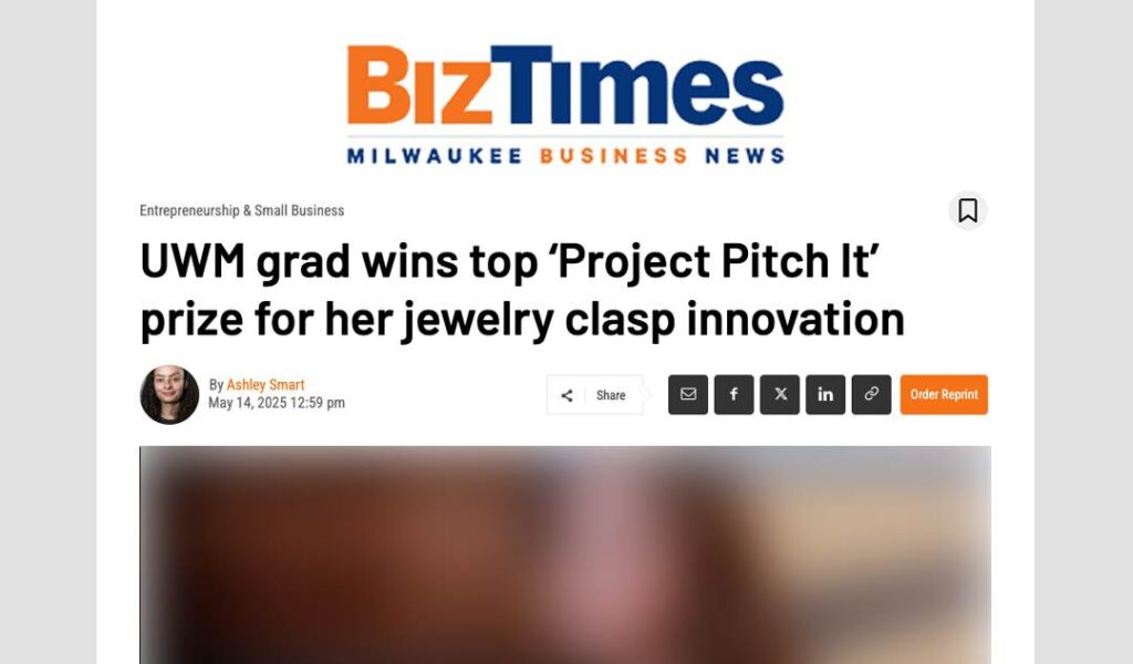 Image that links through to an article about UWM grad wins top ‘Project Pitch It’ prize for her jewelry clasp innovation